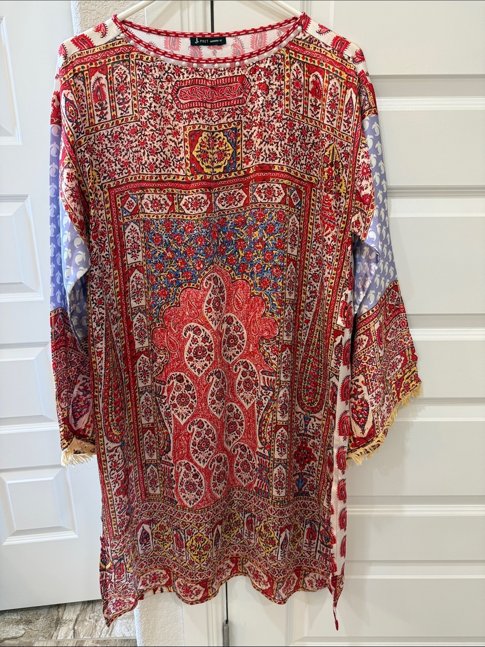 J. PRET- Red Bohemian Printed Tunic with Fringe